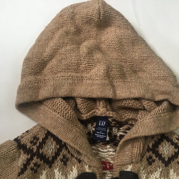Baby Gap Button Up Knit Sweater Pockets Hooded Reindeer Moose Sz 3 Unisex Beige - Picture 9 of 15